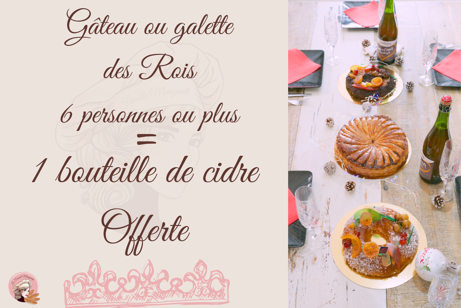 Épiphanie au Fournil Mangiante : une galette achetée, une bouteille de cidre offerte