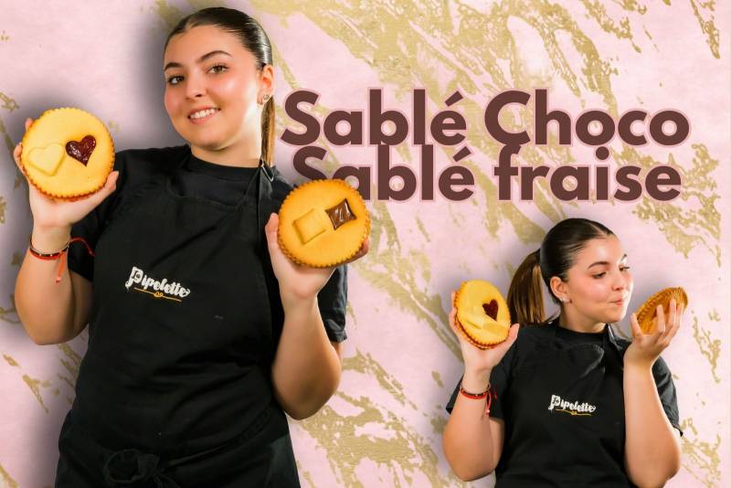 Sablés chocolat et fraise proposés par le Fournil Mangiante à Sénas, des biscuits gourmands et croquants aux saveurs généreuses qui accompagnent parfaitement les pauses sucrées de la journée.