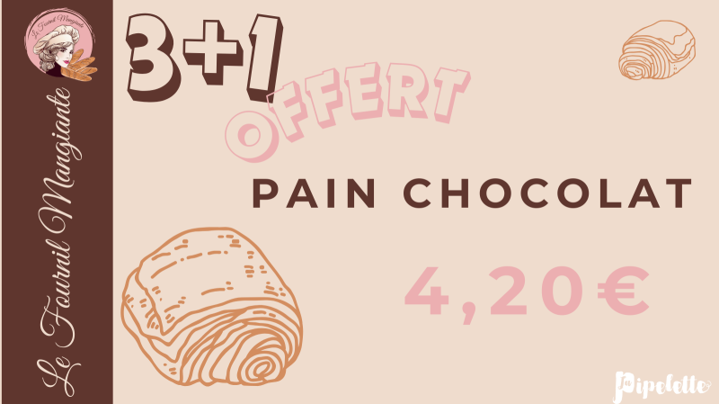 Formule Pain au Chocolat – 3 achetés = 1 offert, parce qu’un seul ne suffit jamais au Fournil Mangiante de Sénas